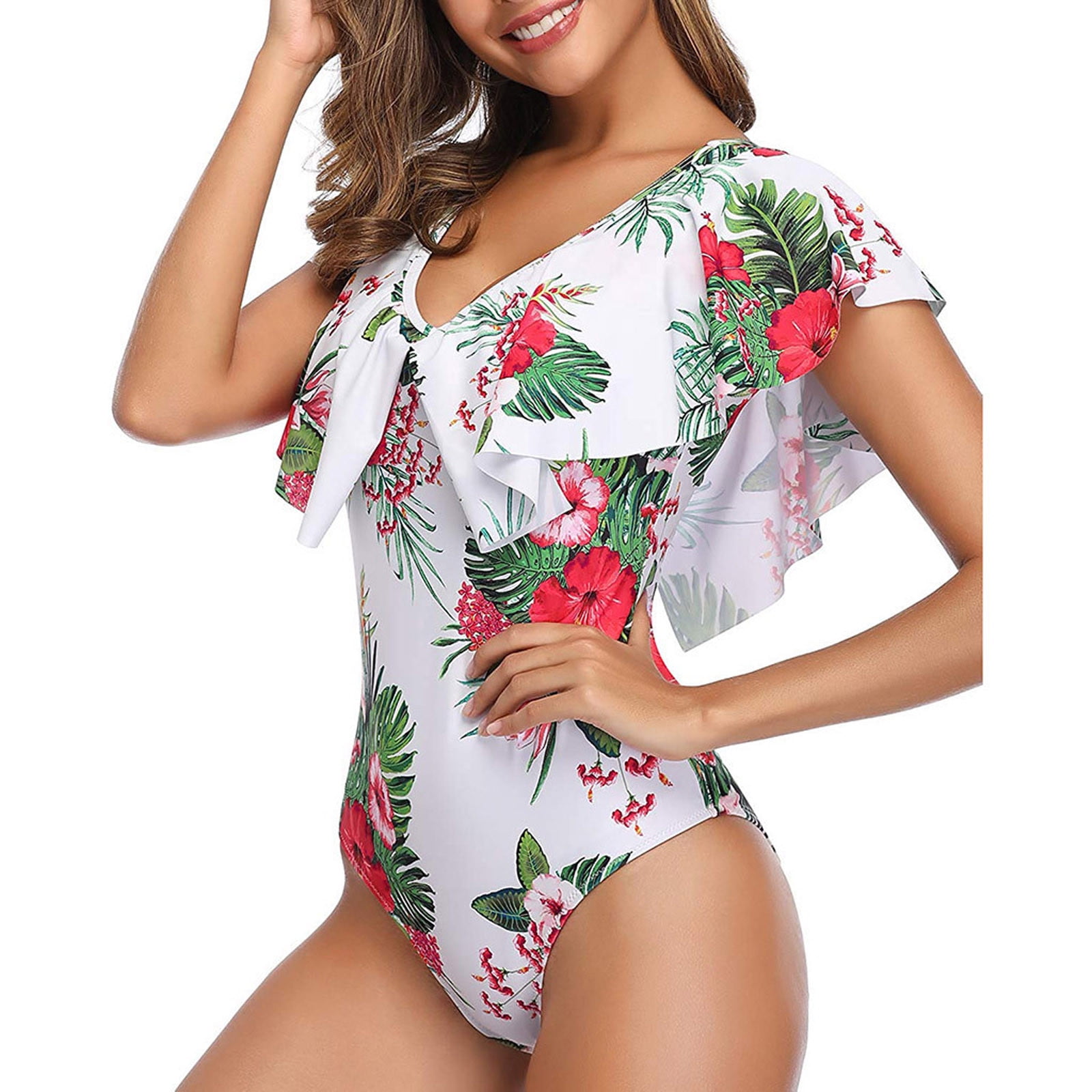 SOCIALA Ruffle One Piece Swimsuits for Women Deep V Neck