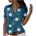thumbnail image 1 of OAVQHLG3B T shirts for women Summer Casual Button Down Shirt Short Sleeve V-Neck Lapel Floral Print Blouses Summer Casual Tops, 1 of 6