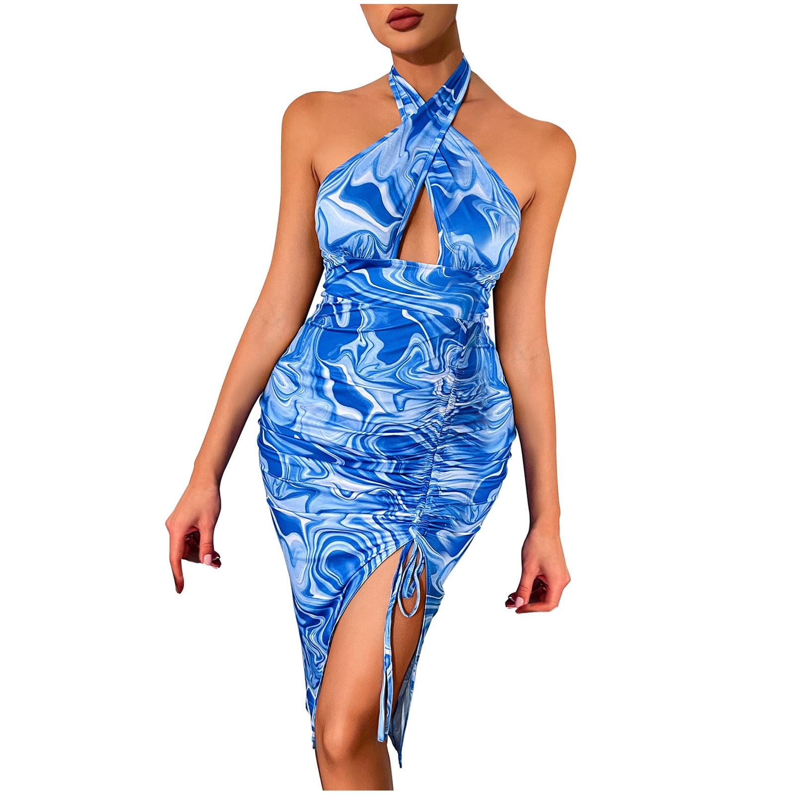 bodycon dress tie dye Tie Dye Mock Neck Ruched Front Bodycon Dress – Amy's Cart main image 1