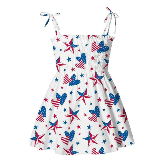 OAVQHLG3B Toddler Kids Baby Girls Dress Beach Dresses Summer Casual Sleeveless American Flag Princess Sundress Dress