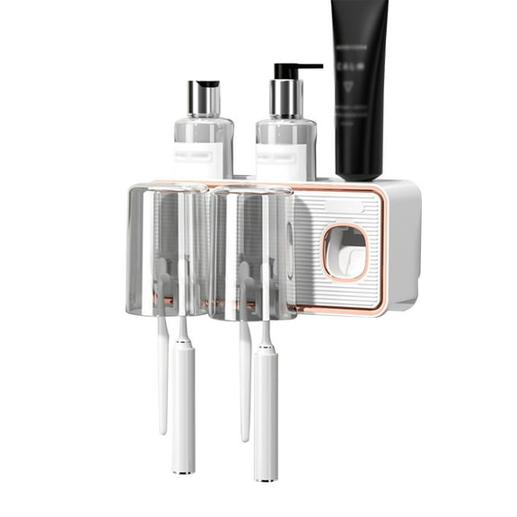 OAVQHLG3B Toothbrush Holders For Bathrooms, Toothbrush Holder Wall Mounted With Toothpaste Dispenser，With Toothbrush Cup,Tray Bathroom Toothbrush Toothpaste Dispenser