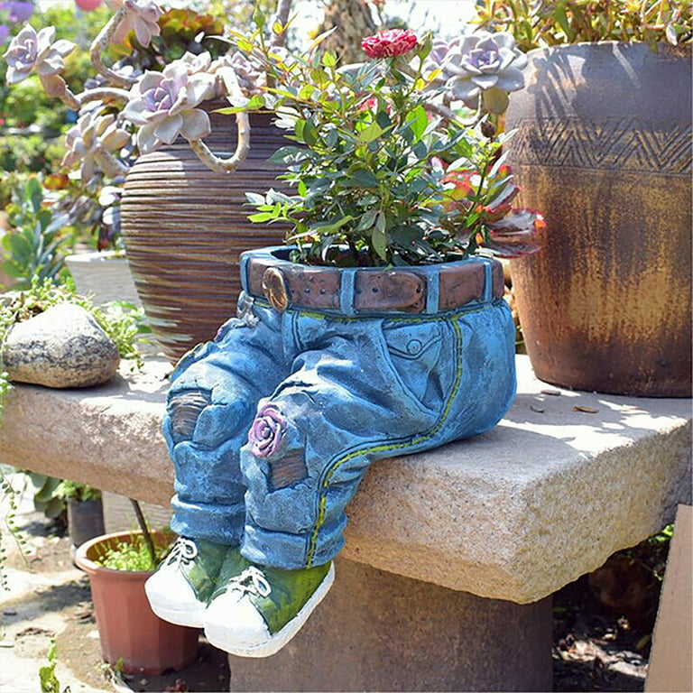 OAVQHLG3B Unique Denim Pants Flower Pot Decoration Resin Retro Jeans Shape  Garden Figurines Planter Containers Ornaments for Home Lawn Yard Courtyard  Denim Clothes Flower Vases Decor 