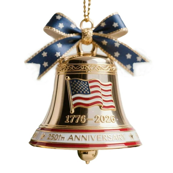 OAVQHLG3B United States 250th Anniversary Bell Ornament, Handmade Metal Enamel Crafted Commemorative Hanging Decor for Patriotic Christmas Tree, Outdoor Garden Fence Patio Decor