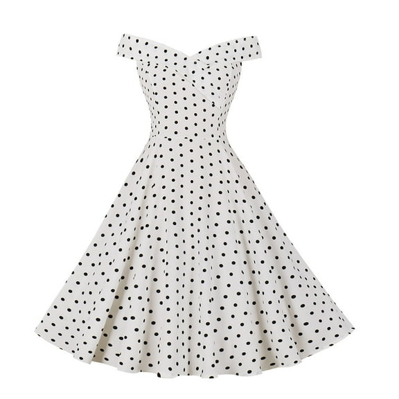 OAVQHLG3B V-Neck Polka Dot Swing Womens Dresses Sleeveless Pleated Mini Summer Dress Casual Cocktail Dress Vestidos Vestir