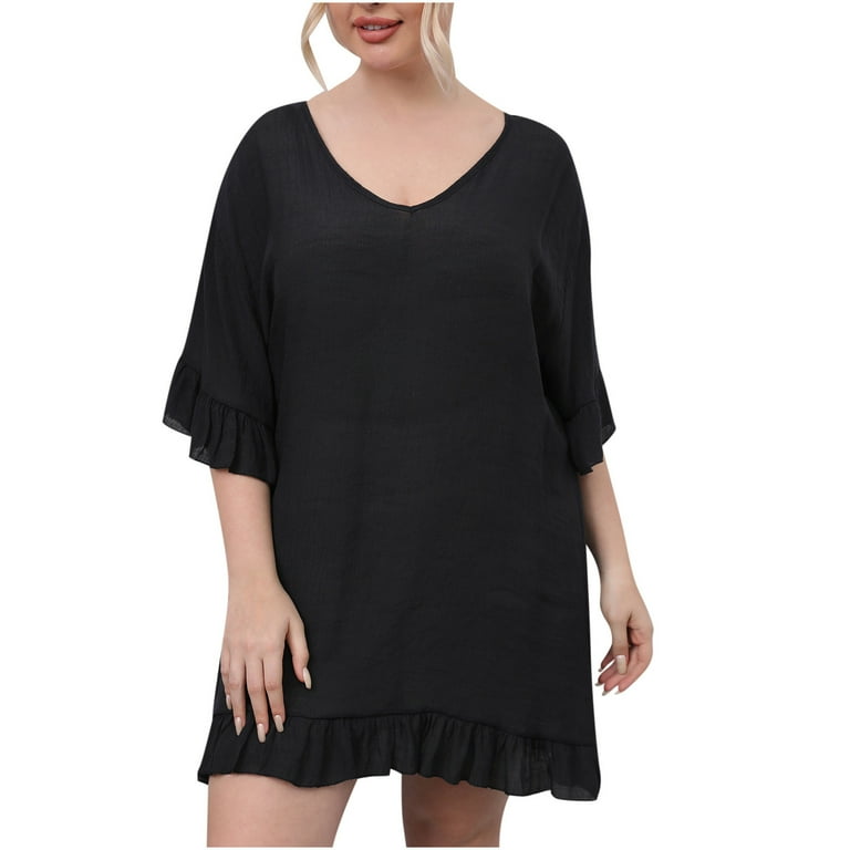 Cozy 3/4 Sleeve Mini V Neck Plus Size Casual Dresses Cozy 3/4 Sleeve Mini V Neck Plus Size Casual Dresses