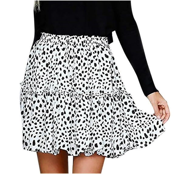 OAVQHLG3B Vintage Women Skirts Solid Color Floral Leopard Polka Dots Print Fashion Casual Bandage Ruched Elastic Waist Skirts
