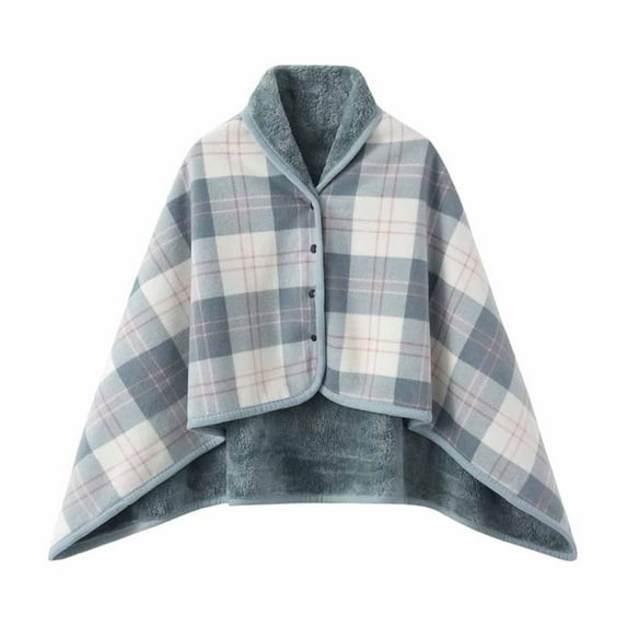 OAVQHLG3B Wearable Blanket, Poncho Throw with Buttons (53" L x 31" W), Comfy Plaid Shawl for Office, Bed, Sofa and Outdoors, All Seasons