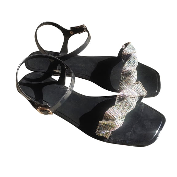 OAVQHLG3B Wedge Sandals for Women Summer Sandals For Women Flat Slip On Sandals Crystal Roman Shoes Open Toe Casual Sandals