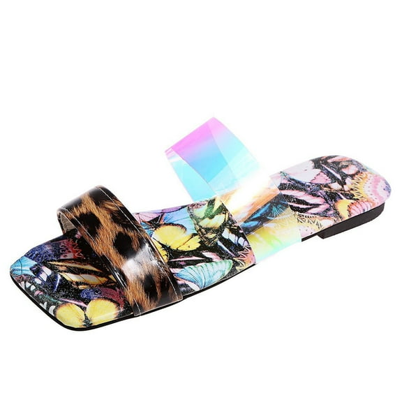 OAVQHLG3B Wedge Sandals for Women Women Sandals Summer Fashion Leopard Beach Shoes Flat Heel Butterfly Sandals