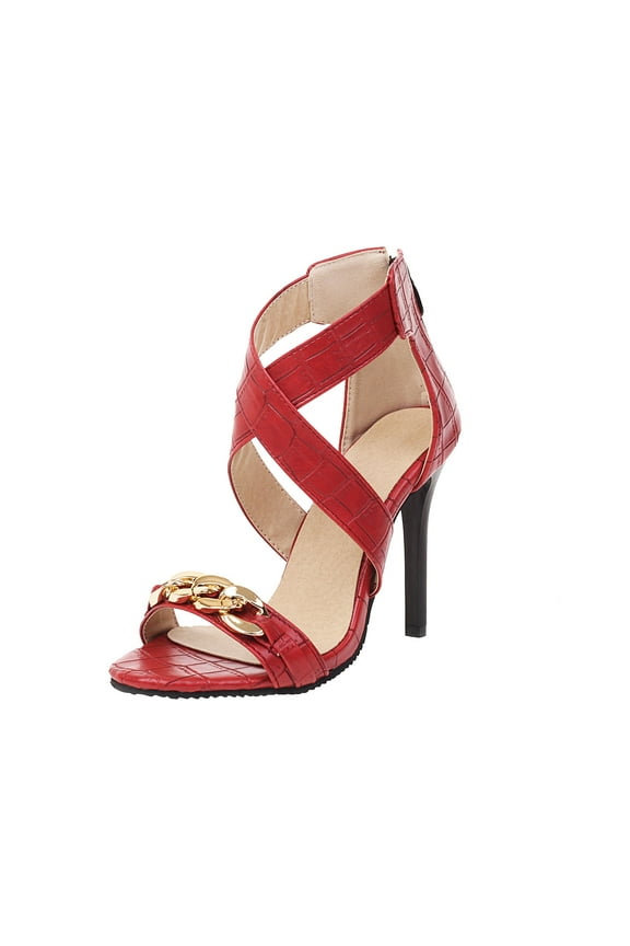 Wedge Sandals for Women Women's Shoes Back Zip Sandals Super High Heel Peep Toe Fashion Chain Casual Cross Straps Stilettos