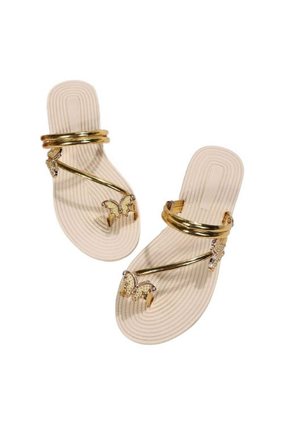 Wedge Sandals for Women Womens Summer Slippers Rhinestone & Butterfly Decorate Toe Ring Design Sandals