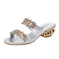 thumbnail image 1 of OAVQHLG3B Woman's Spring Summer Fashion Rhinestones Sequins Chunky Heel Sandals Slippers Shoes, 1 of 9