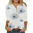 thumbnail image 1 of OAVQHLG3B Women Summer 3/4 Sleeve Tops, Trendy Button Down V-Neck Tunic Shirt Spring Autumn Floral Loose Fit Casual Blouse, 1 of 6