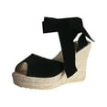 thumbnail image 1 of OAVQHLG3B Women's Bandage Casual Shoes Solid Comfortable Lace Up Platform Wedge Sandals Shoes, 1 of 6