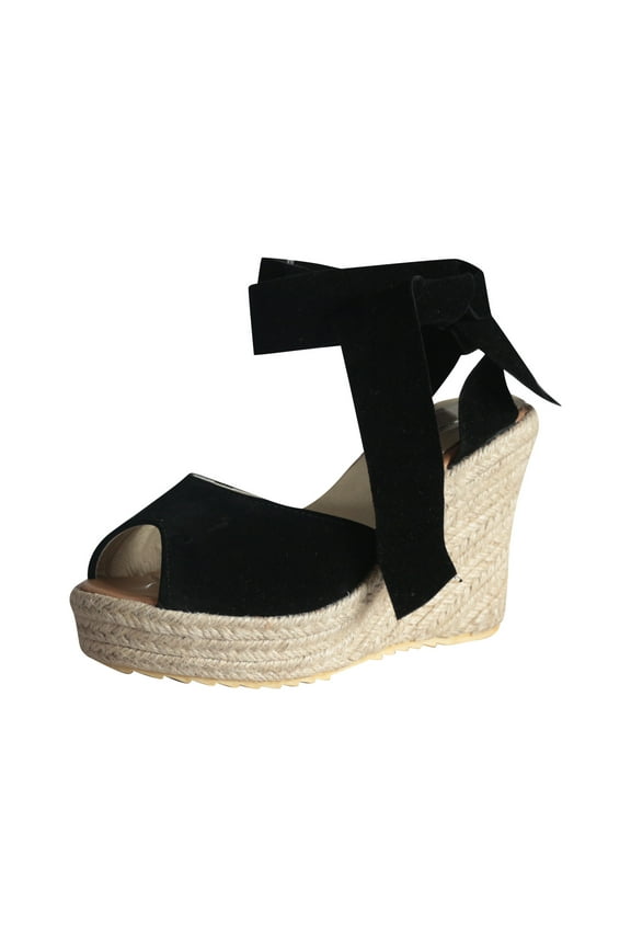 Women's Bandage Casual Shoes Solid Comfortable Lace Up Platform Wedge Sandals Shoes