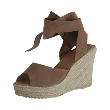 OAVQHLG3B Women's Bandage Casual Shoes Solid Comfortable Lace Up Platform Wedge Sandals Shoes