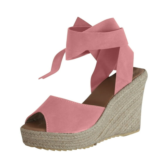 OAVQHLG3B Women's Bandage Casual Shoes Solid Comfortable Lace Up Platform Wedge Sandals Shoes
