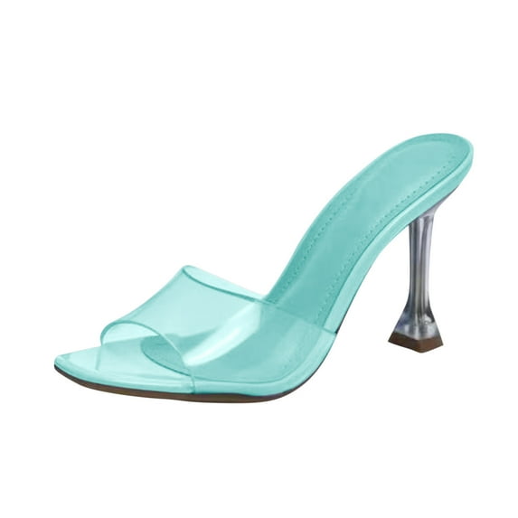 OAVQHLG3B Women's Casual Cute Transparent Crystal Heel Open Toe High Heel Slippers