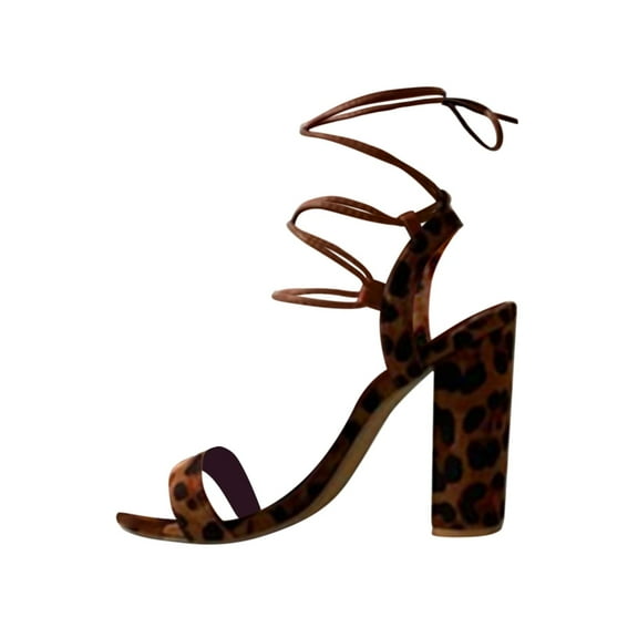 OAVQHLG3B Women's Chunky High Heels Shoes Summer Sexy Leopard-print Strappy Sandals Casual Slippers