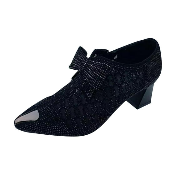 OAVQHLG3B Women's Comfortable And Breathable Rhinestone Side Zipper Bow Mesh Hollow Sandals