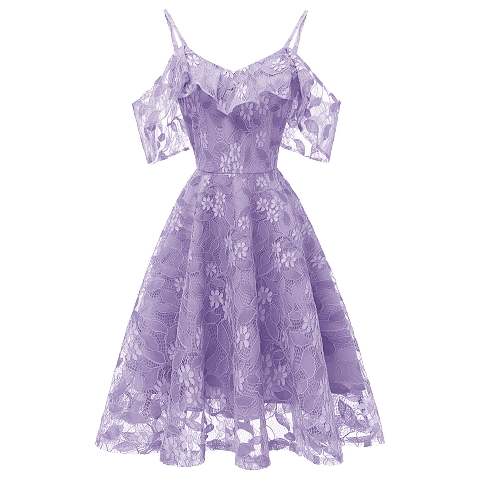 OAVQHLG3B Women's Floral Lace Cold Shouder Dress Swing Prom Party Cocktail  Vintage Dresses Ruffle Sleeve Casual Fall Midi Dress Pleated - Walmart.com