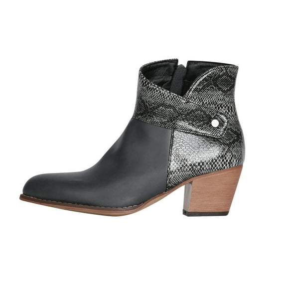 OAVQHLG3B Women's Leather Patchwork Thick Heel High Heel Zipper Pointed Snake Ankle Boots
