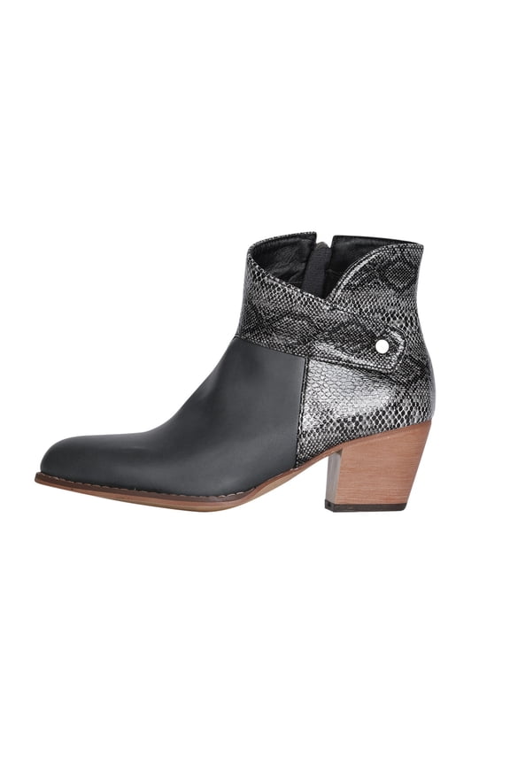 Women's Leather Patchwork Thick Heel High Heel Zipper Pointed Snake Ankle Boots