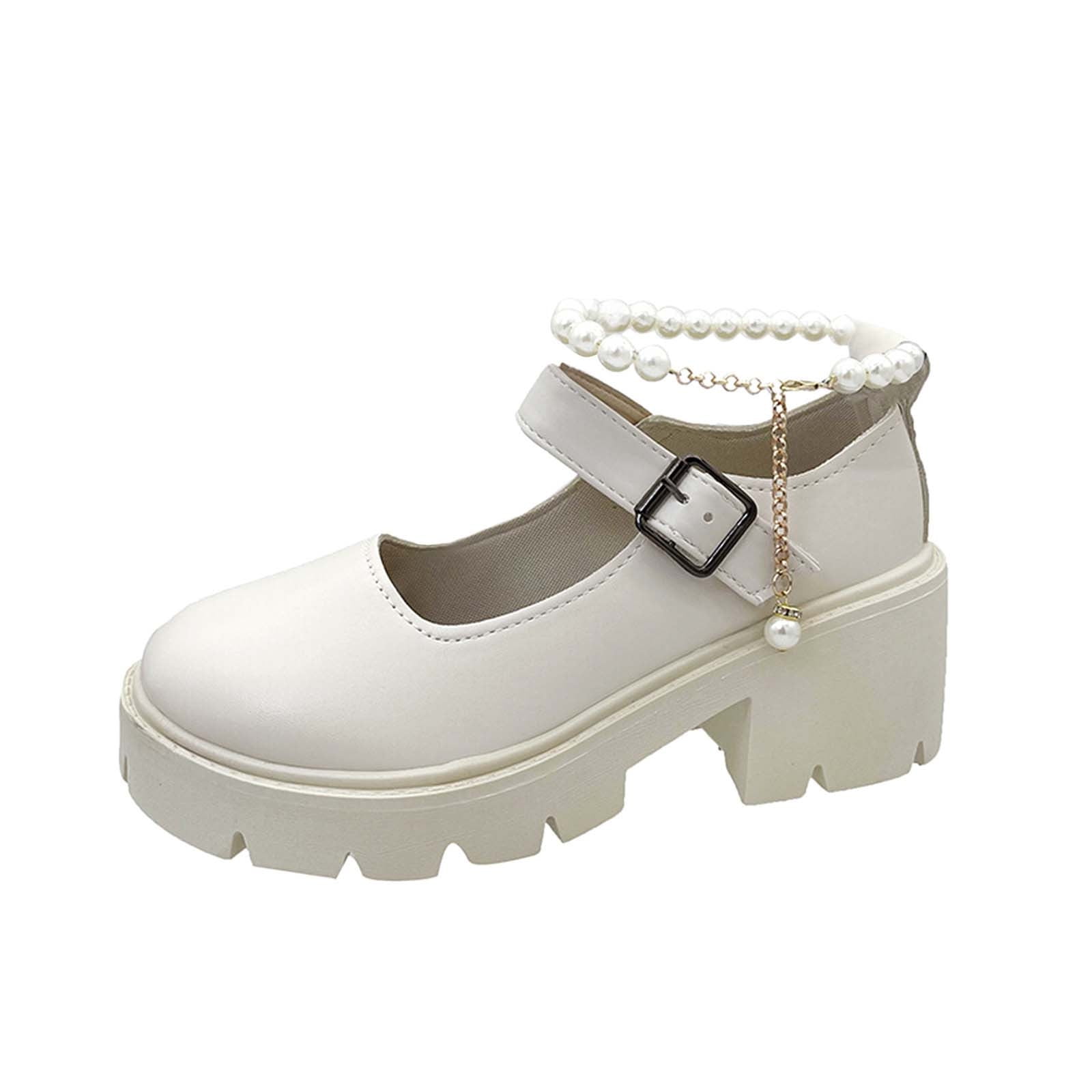 White Pearl-Buckle Two-Tone Mary Jane Pumps - CHARLES & KEITH US