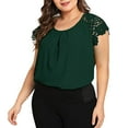 thumbnail image 1 of OAVQHLG3B Women's Plus Size Round Neck Short Sleeve Pleated Lace Blouses Top, 1 of 9