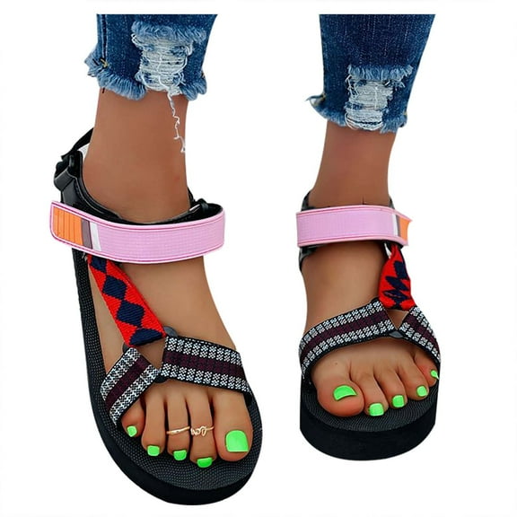 OAVQHLG3B Women's Sandals on New Summer Shoes, Thick-soled Beach Shoes, Ethnic Style Female Sandals