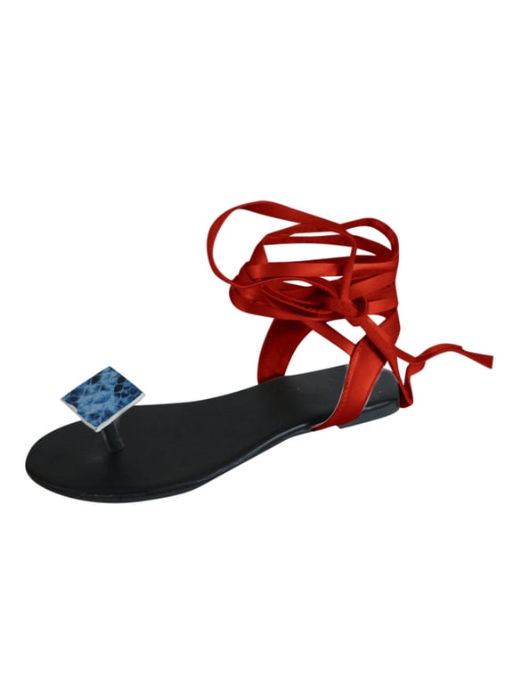 Women's Sandals on Women's Breathable Snake Print Colorblock Ankle Strap Thong Flat Sandals