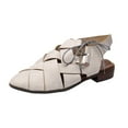 thumbnail image 1 of OAVQHLG3B Women's Casual Hollow Side Lace Up Leather Woven Back Low Heel Roman Sandals, 1 of 5