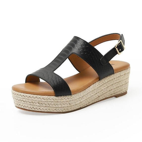 OAVQHLG3B Women's Sandals on Clearance Women's Fashion Straw Shoes Platform Open Toe Anti-Slip Temperament Wedge Sand