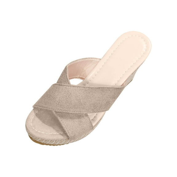 OAVQHLG3B Women's Sandals on Summer Fashion High-heeled Platform Muffin Bottom Hemp Rope Wedge Slippers