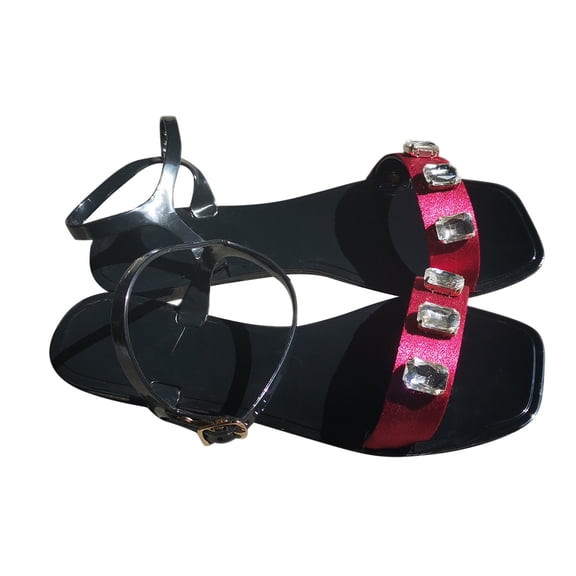 OAVQHLG3B Women's Sandals on Summer Sandals For Women Flat Slip On Sandals Crystal Roman Shoes Open Toe Casual Sandals