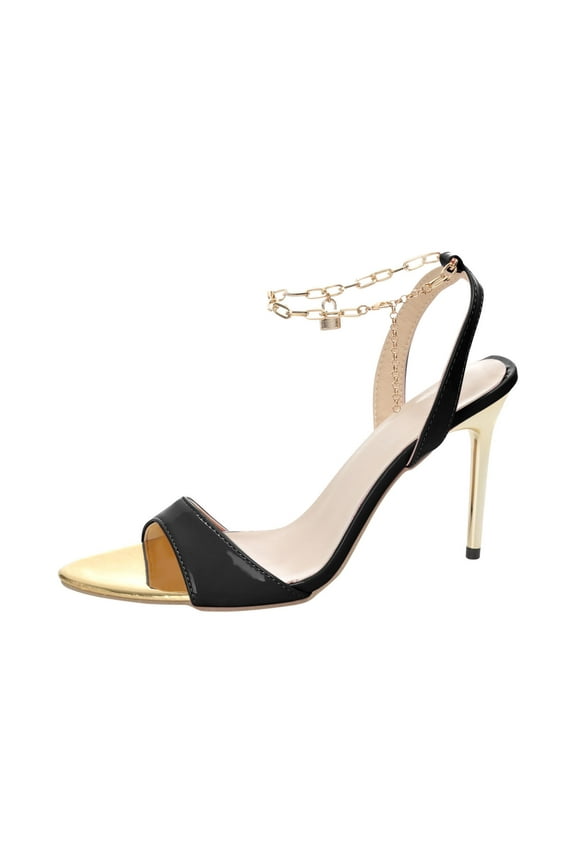 Women's Shoes Candy Colored Pointed Toe Sandals Trendy Ankle Strap High Heels Metal Chain Large Shoes