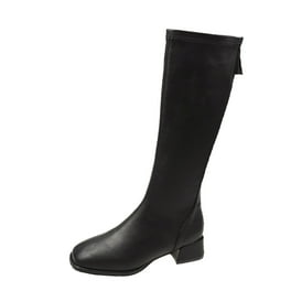 OAVQHLG3B Women s Comfortable Flap Warm Velvet Belt Buckle Round Head Thick With High Heeled Knee Boots Walmart