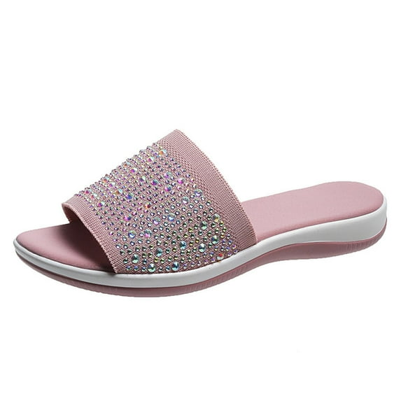 OAVQHLG3B Women's Slide Sandals Summer Rhinestone Slippers Sandals Casual Breathable