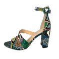 thumbnail image 1 of OAVQHLG3B Women's Snake Print Peep Toe Fish With Beak Strap And Buckles Round Head And Thick Heels Sandals, 1 of 5