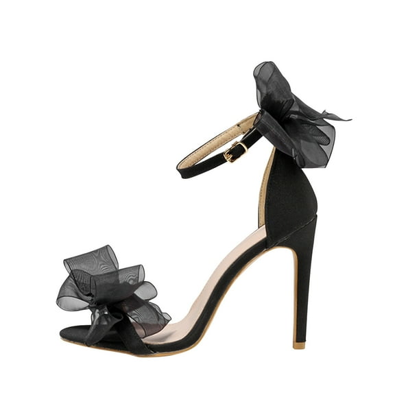 OAVQHLG3B Women's Sandals on Clearance Women's Wedding Shoes Summer Elegant Lace Bow Stilettos Heels Exquisite Casual Ankle Strap Sandals