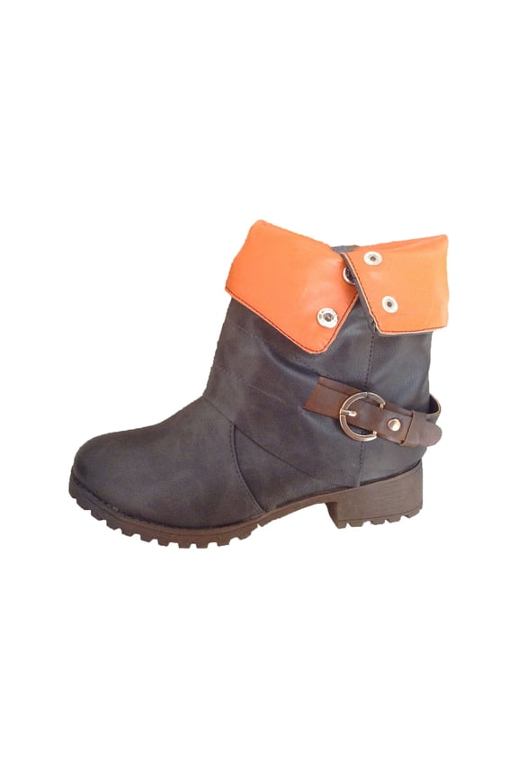 Women's Winter Warm Cuffed Vintage Shoes Belt Buckle Side Zipper Low Boots Trendy Casual Shoes