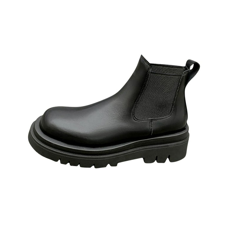 Solid round toe heeled boots best sale