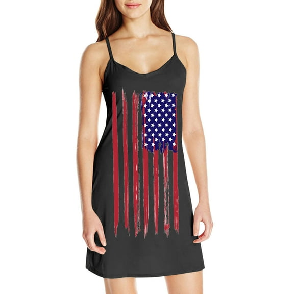 OAVQHLG3B Womens Dresses Sun Dresses Women Summer Casual 4th of July Outfits American flag Slim A-Line V-Neck ing Sleeveless Sling Skirt Dress