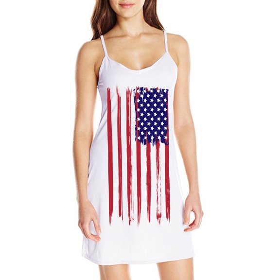 OAVQHLG3B Womens Dresses Sun Dresses Women Summer Casual 4th of July Outfits American flag Slim A-Line V-Neck ing Sleeveless Sling Skirt Dress