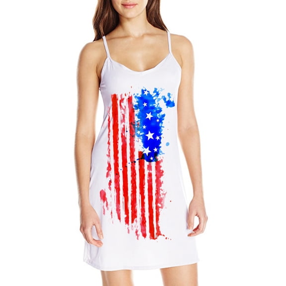 OAVQHLG3B Womens Dresses Sun Dresses Women Summer Casual 4th of July Outfits American flag Slim A-Line V-Neck ing Sleeveless Sling Skirt Dress