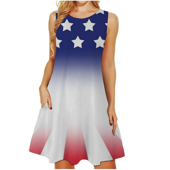 OAVQHLG3B Womens Dresses Sun Dresses Women Summer Casual 4th of July Outfits American flag Summer Casual Summer Sleeveless Round Neck Dress