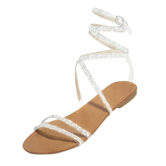 OAVQHLG3B Womens Sandals Summer Women Ladies Fashion Casual Flat Retro Slippers Crystal Shoes Sandals