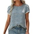 thumbnail image 1 of OAVQHLG3B Womens Summer Tops Casual Casual Lace Petal Sleeve Short Sleeve Round Neck Printed Tops Blouse, 1 of 9