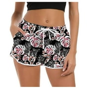 OAVQHLG3B Womens Swim Shorts Boxer Drawstring Board Short Quick Dry Stretch Novelty Pattern Swimsuit Swimwear
