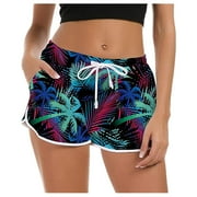 OAVQHLG3B Womens Swim Shorts Boxer Drawstring Board Short Quick Dry Stretch Novelty Pattern Swimsuit Swimwear